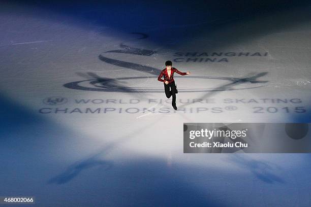 Boyang Jin of China performs during the Exhibition Program on day five of the 2015 ISU World Figure Skating Championships at Shanghai Oriental Sports...