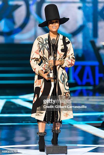 Recipient of the Rock Star award, singer-songwriter Erykah Badu speaks onstage during 2015 'Black Girls Rock!' BET Special at NJ Performing Arts...