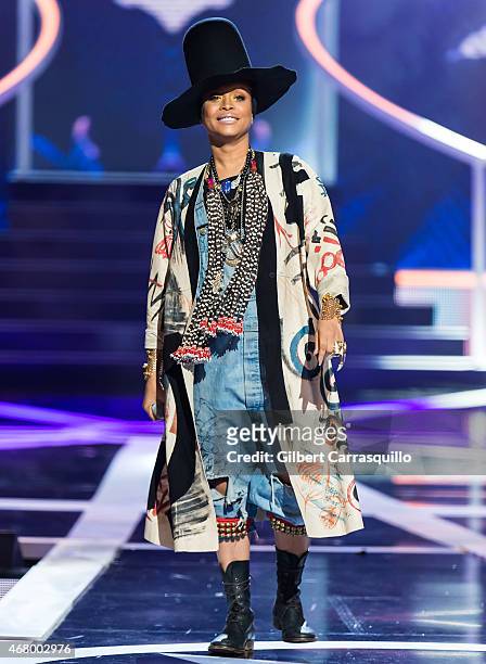 Recipient of the Rock Star award, singer-songwriter Erykah Badu performs onstage during 2015 'Black Girls Rock!' BET Special at NJ Performing Arts...