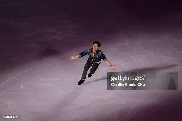 Denis Ten of Kazakhstan performs during the Exhibition Program on day five of the 2015 ISU World Figure Skating Championships at Shanghai Oriental...