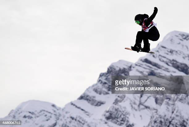 Netherlands' Cheryl Maas competes in the Women's Snowboard Slopestyle Semifinals at the Rosa Khutor Extreme Park during the Sochi Winter Olympics on...