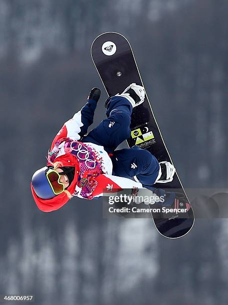 Aimee Fuller of Great Britain competes in the Women's Snowboard Slopestyle Semifinals during day two of the Sochi 2014 Winter Olympics at Rosa Khutor...