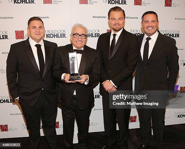 Actor Jonah Hill, Cinematic Imagery Award Honoree Martin Scorsese, actor Leonardo DiCaprio and Kohler designer Tristan Butterfield at the 18th Annual...