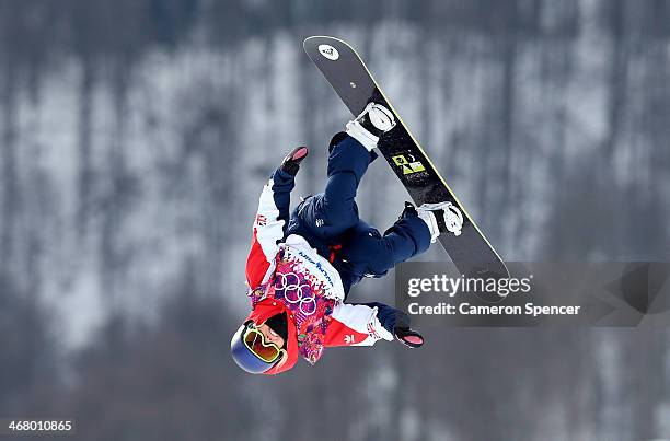 Aimee Fuller of Great Britain competes in the Women's Snowboard Slopestyle Semifinals during day two of the Sochi 2014 Winter Olympics at Rosa Khutor...