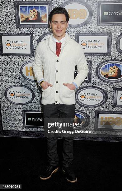 Actor Jake T. Austin arrives at the Family Equality Council's Annual Los Angeles Awards Dinner at The Globe Theatre on February 8, 2014 in Universal...