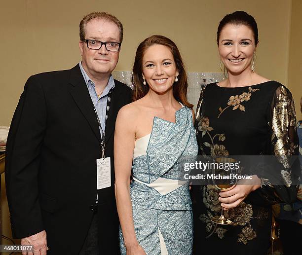 Moet's Tex McCarthy, actress Diane Lane, and Moet's Julia Fitzroy visit The Moet & Chandon Lounge at The Santa Barbara International Film Festival at...