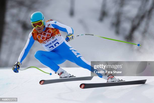 Christof Innerhofer of Italy in action during the Alpine Men's Downhill on day two of the Sochi 2014 Winter Olympics at Rosa Khutor Alpine Center on...