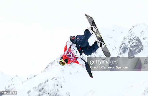 Aimee Fuller of Great Britain competes in the Women's Snowboard Slopestyle Semifinals during day two of the Sochi 2014 Winter Olympics at Rosa Khutor...