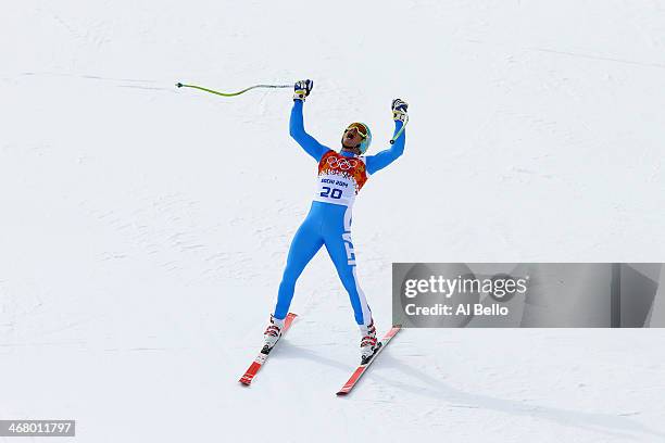 Christof Innerhofer of Italy finishes a run during the Alpine Men's Downhill on day two of the Sochi 2014 Winter Olympics at Rosa Khutor Alpine...