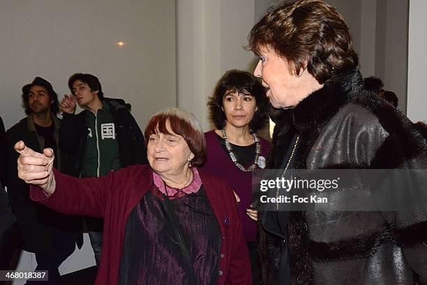 Agnes Varda, Nathalie Obadia and Lise Toubon attend the 'Tryptiques Atypiques' - Agnes Varda Photo Exhibition Preview At Galerie Nathalie Obadia on...