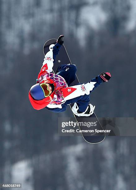 Aimee Fuller of Great Britain competes in the Women's Snowboard Slopestyle Semifinals during day two of the Sochi 2014 Winter Olympics at Rosa Khutor...