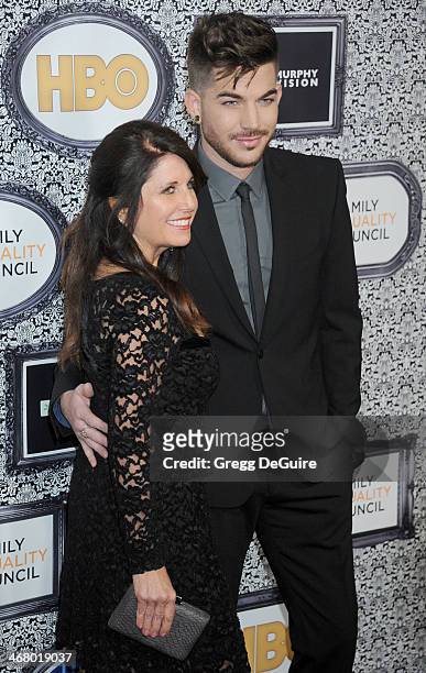 Singer Adam Lambert and mom Leila Lambert arrive at the Family Equality Council's Annual Los Angeles Awards Dinner at The Globe Theatre on February...