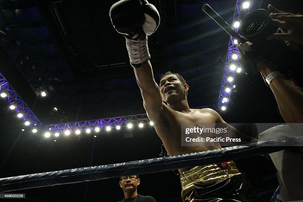 Nonito Donaire of the Philippines rejoices after defeating...