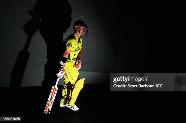 David Warner of Australia walks out to open the innings during the 2015 ICC Cricket World Cup final match between Australia and New Zealand at the...