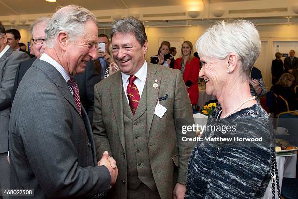 Prince Charles, Prince of Wales meets Alan Titchmarsh during a reception at the Prince's Countryside Fund Raceday at Ascot Racecourse on March 29,...