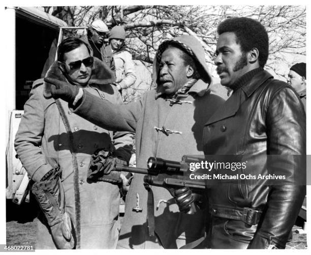 Director Gordon Parks and actor Richard Roundtree on set of the movie "Shaft's Big Score!", circa 1972.