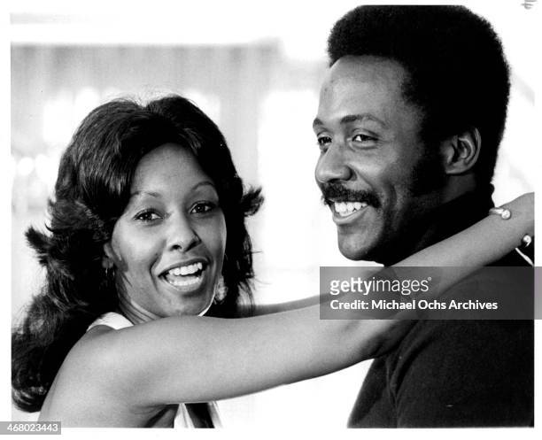 Actor Richard Roundtree and Kathy Imrie on set of the movie "Shaft's Big Score!", circa 1972.