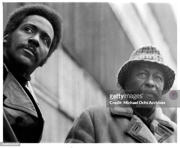 Actor Richard Roundtree and director Gordon Parks on set of the movie "Shaft's Big Score!", circa 1972.