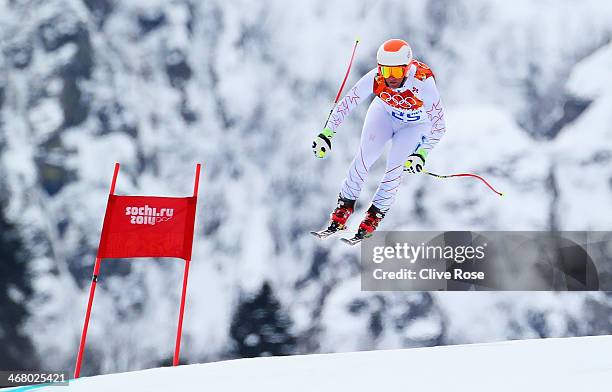 Marco Sullivan of the United States skis during the Alpine Skiing Men's Downhill at Rosa Khutor Alpine Center on February 9, 2014 in Sochi, Russia.