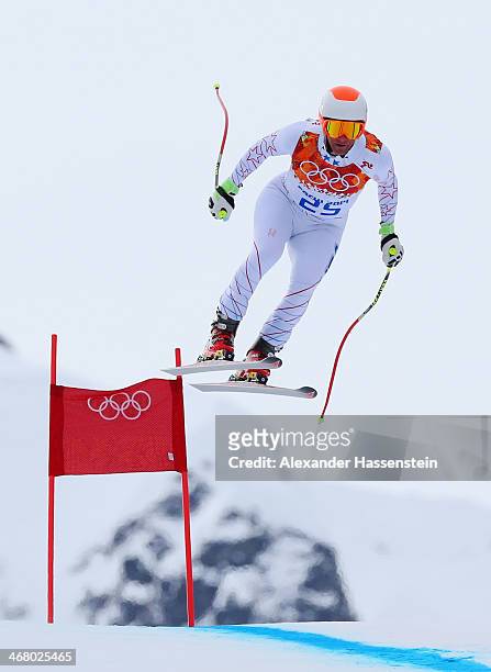 Marco Sullivan of the United States skis during the Alpine Skiing Men's Downhill at Rosa Khutor Alpine Center on February 9, 2014 in Sochi, Russia.