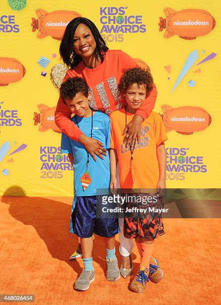 Jaid Thomas Nilon, actress Garcelle Beauvais and Jax Joseph Nilon attend Nickelodeon's 28th Annual Kids' Choice Awards held at The Forum on March 28,...