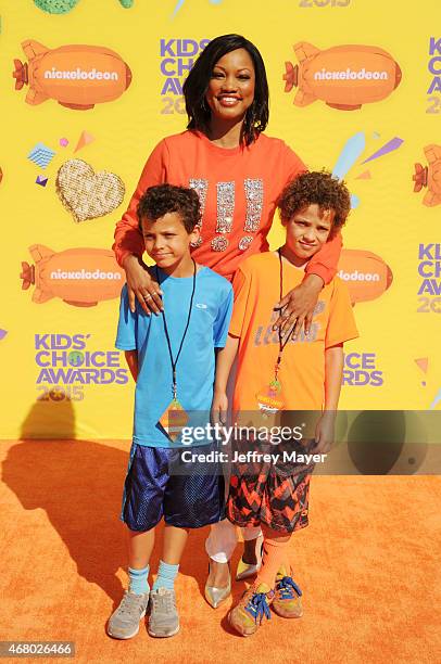 Jaid Thomas Nilon, actress Garcelle Beauvais and Jax Joseph Nilon attend Nickelodeon's 28th Annual Kids' Choice Awards held at The Forum on March 28,...