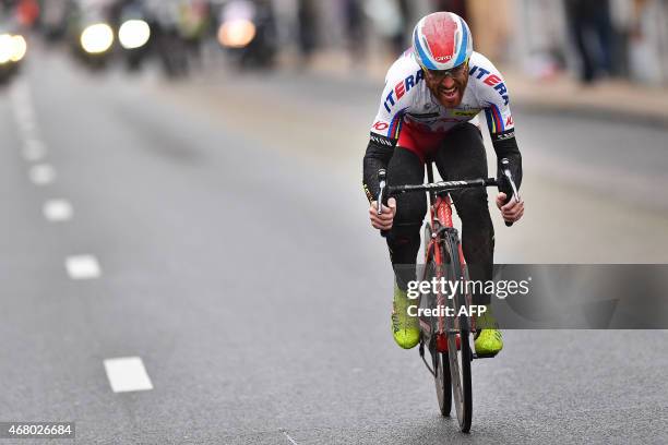 Italy's Luca Paolini of Team Katusha competes in the 77th edition of the Gent-Wevelgem one-day cycling race from Deinze to Wevelgem on March 29,...