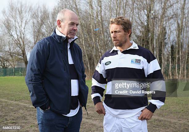 Land Rover ambassador Sir Clive Woodward talks to Jonny Wilkinson during the launch of the Land Rover Rugby World Cup 2015 "We Deal In Real" campaign...