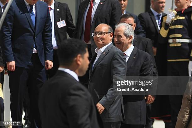 Former Tunisian president Moncef Marzouki attends the anti-terrorism march at Bardo Square in Tunis, Tunisia on March 29, 2015 after the Bardo Museum...