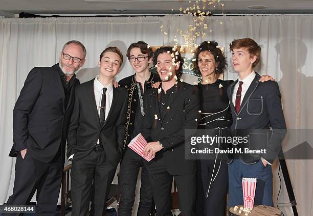 Liam Cunningham, Dean-Charles Chapman, Isaac Hempstead Wright, Kit Harington, Indira Varma and Thomas Brodie-Sangster, accepting the Empire Hero...