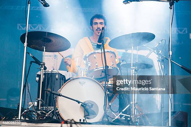 Gabriel Basile of O Terno performs during 2015 Lollapalooza Brazil at Autodromo de Interlagos on March 29, 2015 in Sao Paulo, Brazil.