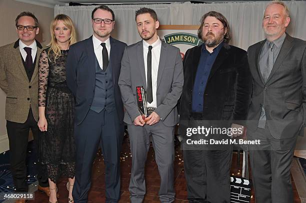 Jon S. Baird, Edith Bowman, Done In Sixty Seconds award winning filmmakers Oliver Jones and Robert Kenyon, Ben Wheatley and Paul Keenan pose in the...