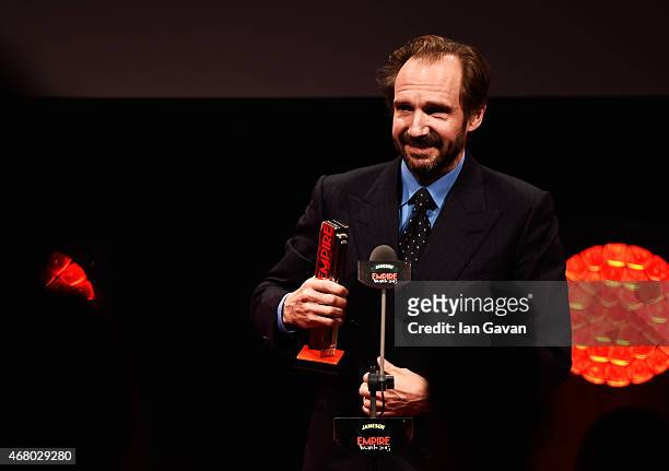 Ralph Fiennes wins the Empire Legend Award at the Jameson Empire Awards 2015 at the Grosvenor House Hotel on March 29, 2015 in London, England.