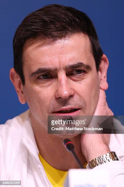 Skating coach Ingo Steuer of Germany attends a Team Germany press conference during Day 2 of the Sochi 2014 Winter Olympics at the Main Press Center...