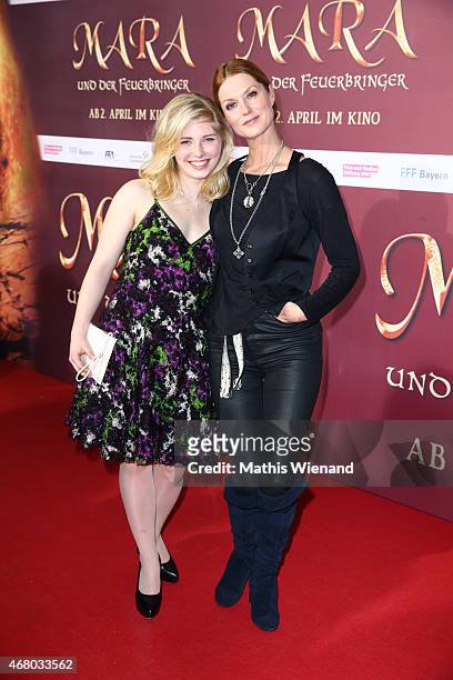 Lilian Prent and Esther Schweins attend the German premiere of the film 'Mara und der Feuerbringer' at Cinedom on March 29, 2015 in Cologne, Germany.