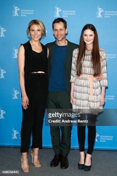 Franziska Weisz, Florian Stetter and Lea van Acken attend 'Stations of the Cross' photocall during 64th Berlinale International Film Festival at...
