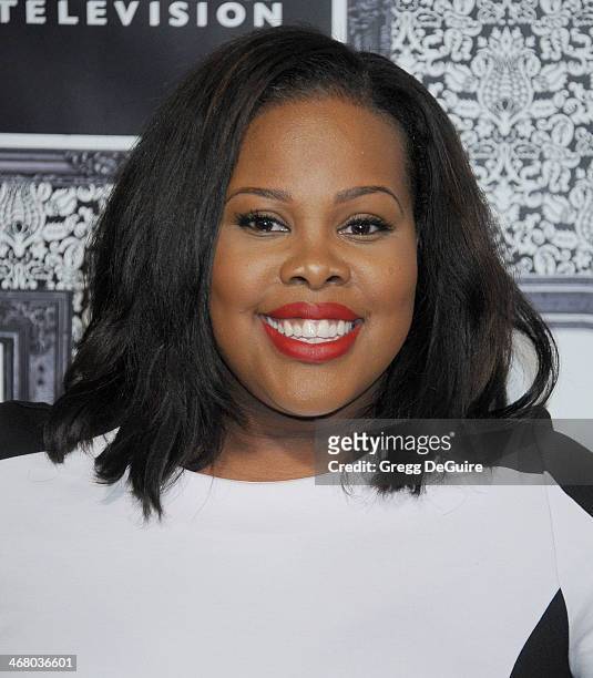 Actress Amber Riley arrives at the Family Equality Council's Annual Los Angeles Awards Dinner at The Globe Theatre on February 8, 2014 in Universal...
