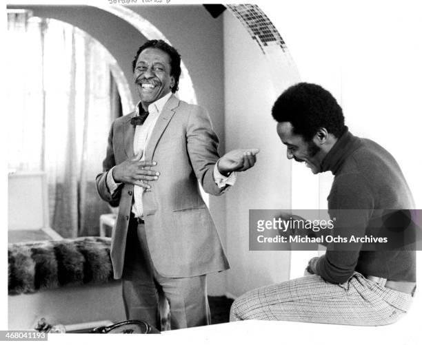 Director Gordon Parks and actor Richard Roundtree on set of the movie "Shaft's Big Score!", circa 1972.
