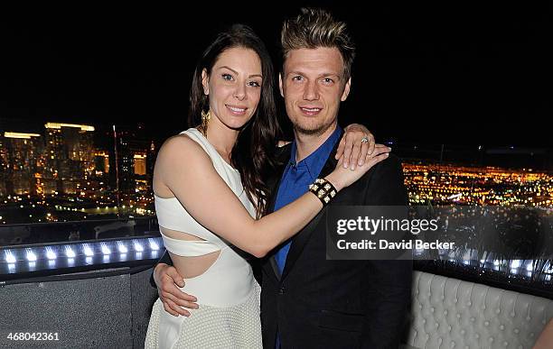 Singer Nick Carter of the Backstreet Boys and his fiancee Lauren Kitt celebrate their coed bachelor and bachelorette party at Ghostbar at the Palms...