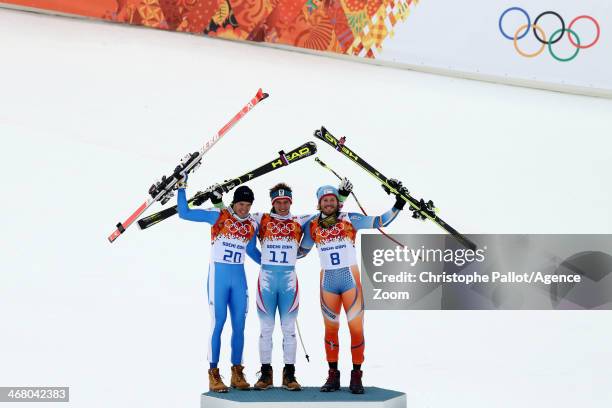 Matthias Mayer of Austria takes the gold medal, Christof Innerhofer of Italy takes the silver medal, Kjetil Jansrud of Norway takes the bronze medal...