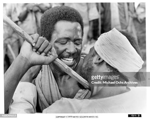 Actor Richard Roundtree on set of the movie "Shaft in Africa ", circa 1973.