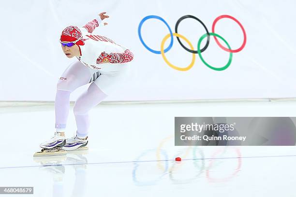 Yuliya Skokova of Russia competes during the Women's 3000m Speed Skating event during day 2 of the Sochi 2014 Winter Olympics at Adler Arena Skating...