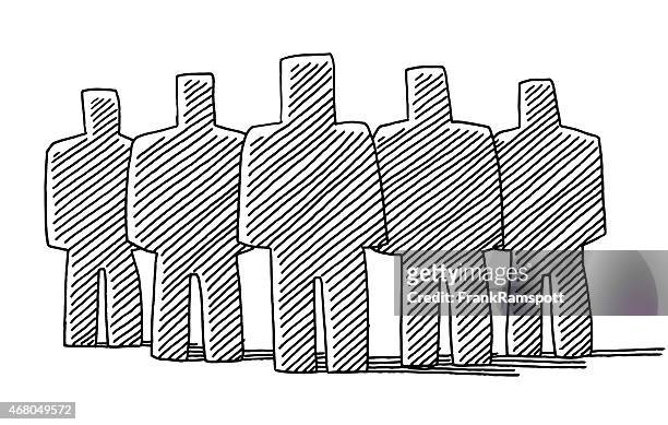 group of men teamwork concept drawing - five people stock illustrations