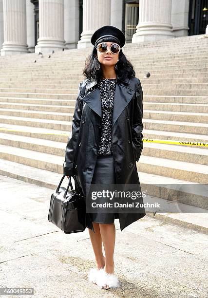 Natalia Kills is seen outside the Prabal Gurung show wearing a Prabal Gurung dress, Margiela coat, Agent Provocateur shoes, Mugler bag and Karen...