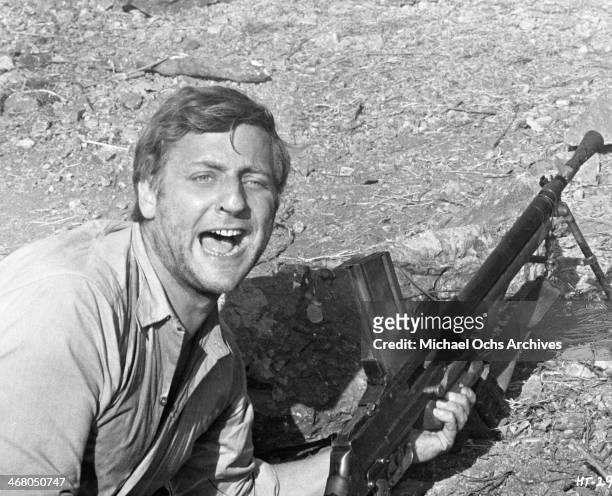 Actor Bruno Cremer on set of the movie "Shock Troops" , circa 1967.