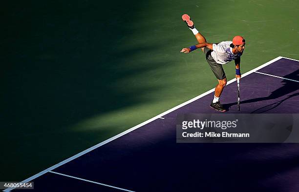 Fernando Verdasco of Spain plays a match against Rafael Nadal of Spain during Day 7 of the Miami Open presented by Itau at Crandon Park Tennis Center...