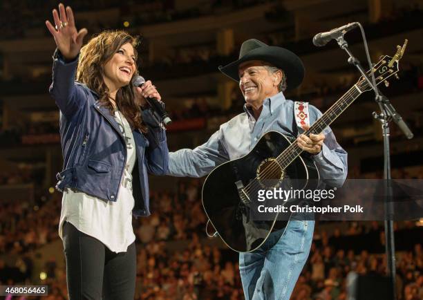 Martina McBride and George Strait perform together at the Staples Center on February 8, 2014 in Los Angeles, California.