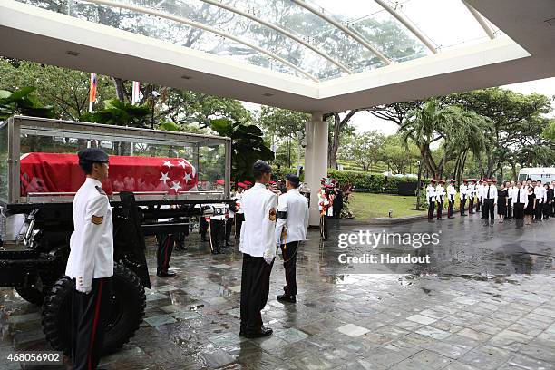 In this handout image provided by the Ministry of Communications and Information of Singapore, the casket of the late Mr Lee Kuan Yew is seen at the...