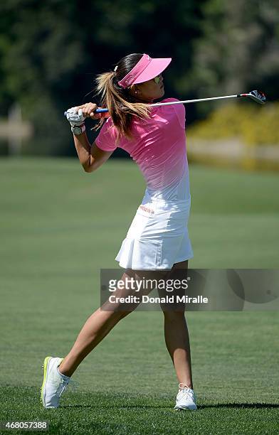 Michelle Wie hits off on the 10th fairway during Final Round of the LPGA KIA Classic at the Aviara Golf Club on March 29, 2015 in Carlsbad,...