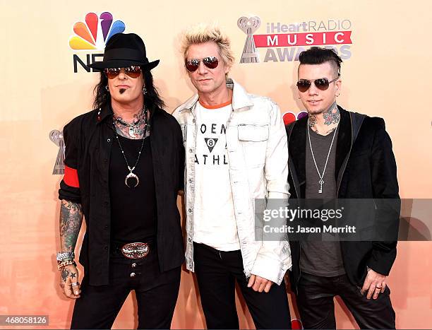 Musicians Nikki Sixx, James Michael and DJ Ashba of Sixx:A.M. Attend the 2015 iHeartRadio Music Awards which broadcasted live on NBC from The Shrine...